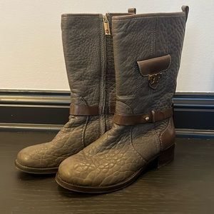 Tory Burch Leona leather moto/riding boots grey/brown size 7.5
